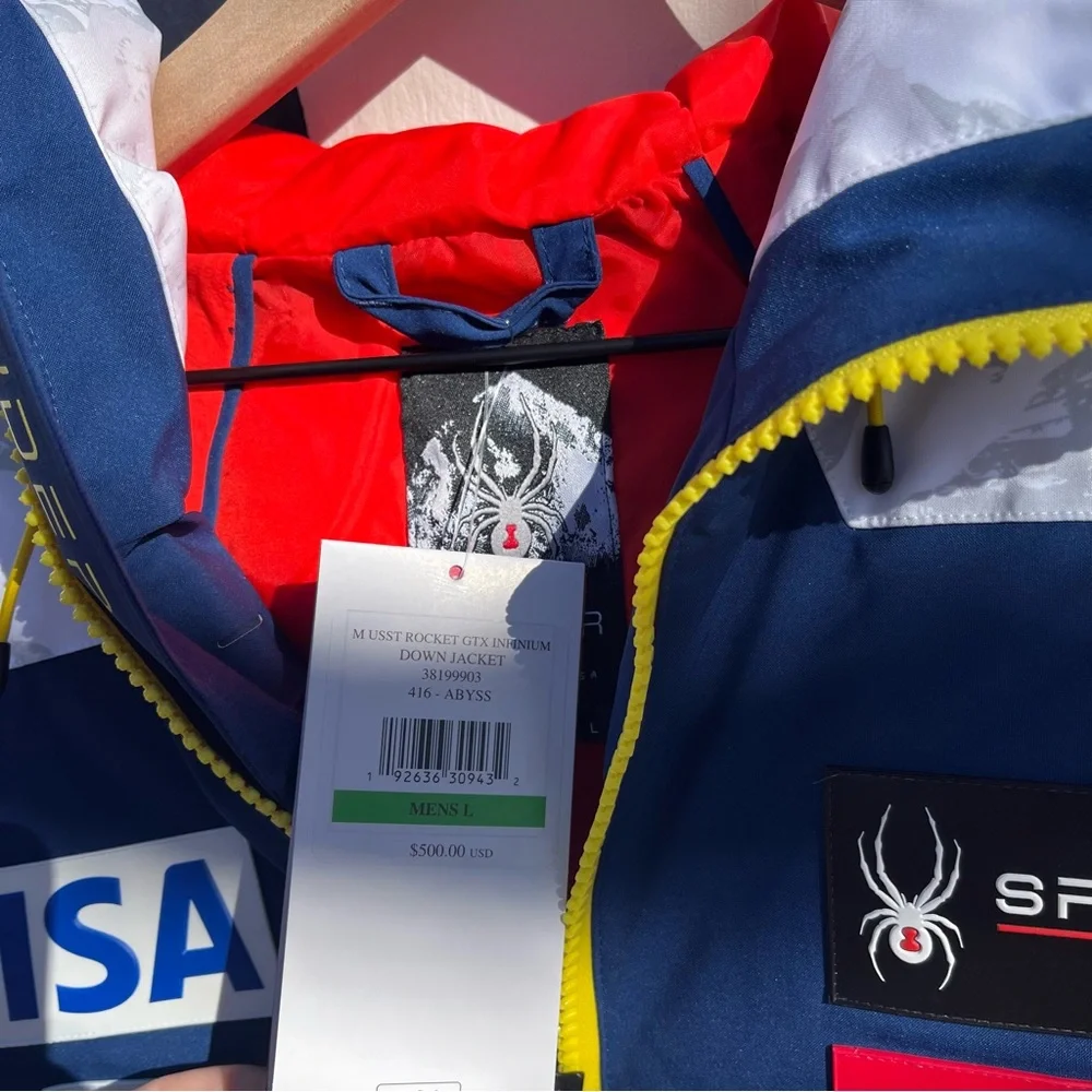 US Ski Team Spyder Rocket GoreTex Infinium Down Jacket Snow Camo Medical Rare L - Picture 3 of 15